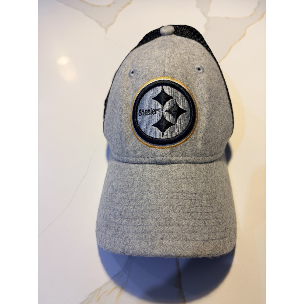 New Era 9FORTY Pittsburgh Steelers Trucker Hat Snapback Gray Wool Felt Mesh NFL